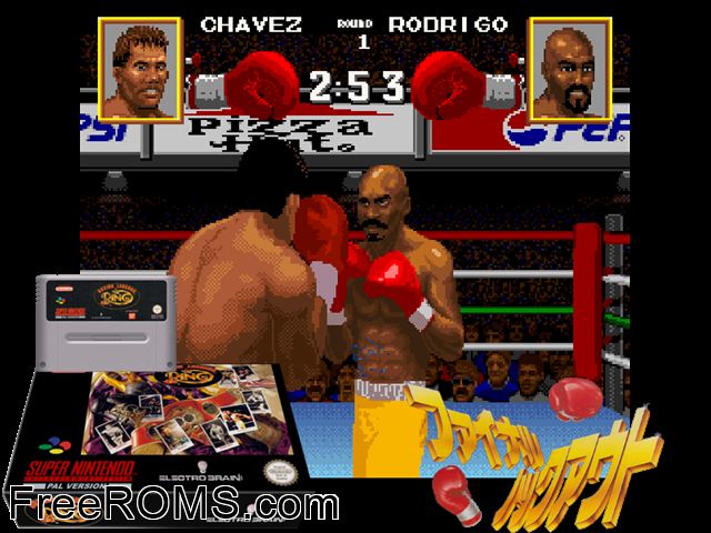 Boxing Legends of the Ring SNES game showing 3D box cover and gameplay screenshot