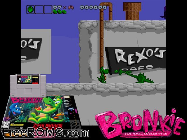 Bronkie Health Hero SNES game showing 3D box cover and gameplay screenshot