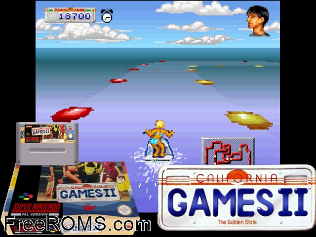 California Games II SNES game showing 3D box cover and gameplay screenshot