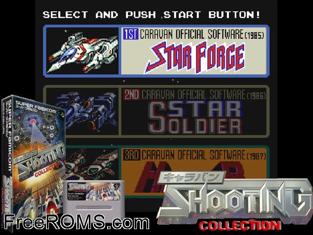 Caravan Shooting Collection SNES game showing 3D box cover and gameplay screenshot
