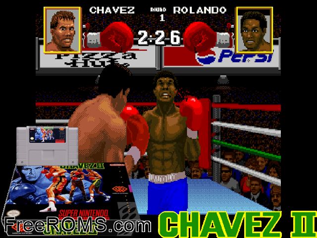 Chavez II SNES game showing 3D box cover and gameplay screenshot
