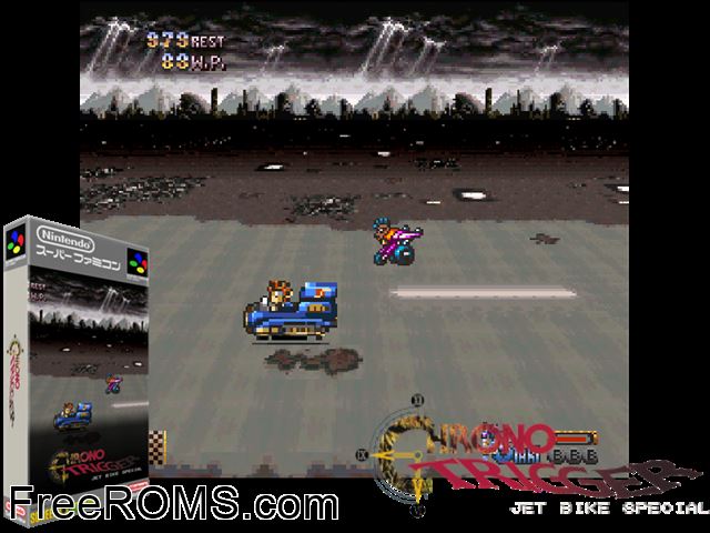 Chrono Trigger SNES game showing 3D box cover and gameplay screenshot