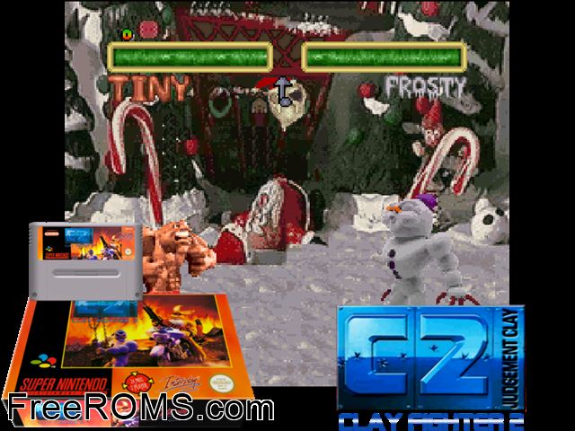 Clay Fighter 2 - Judgment Clay SNES game showing 3D box cover and gameplay screenshot