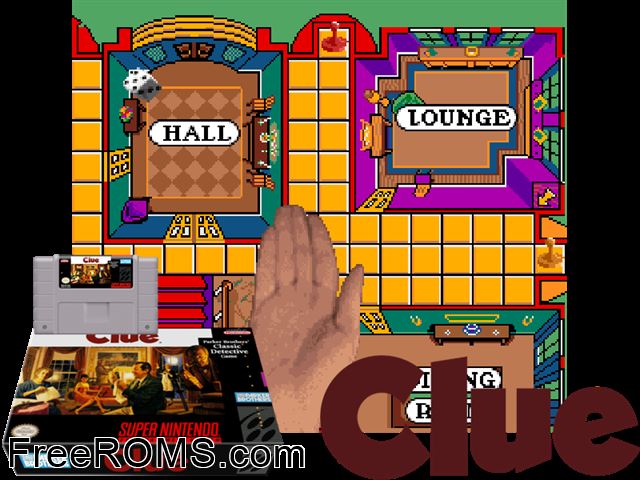Clue SNES game showing 3D box cover and gameplay screenshot