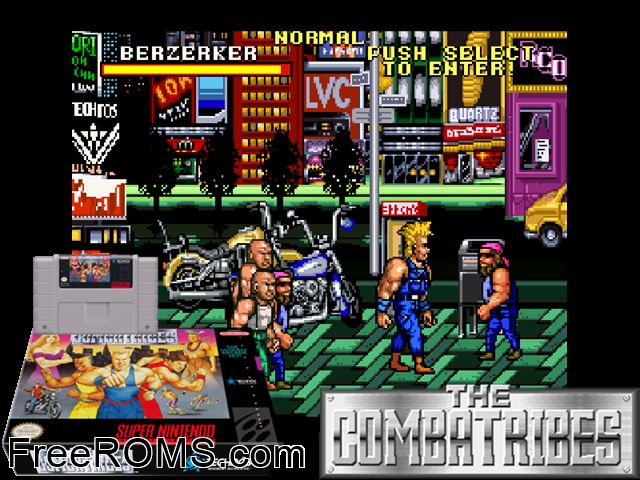Combatribes, The SNES game showing 3D box cover and gameplay screenshot