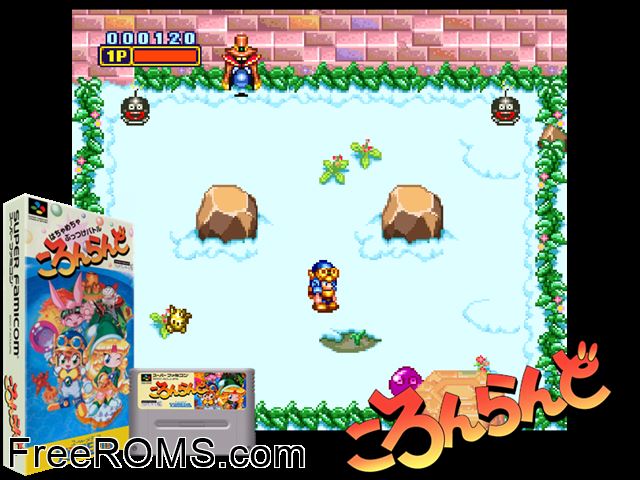 Coron Land SNES game showing 3D box cover and gameplay screenshot