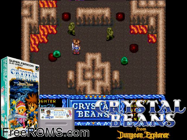 Crystal Beans From Dungeon Explorer SNES game showing 3D box cover and gameplay screenshot