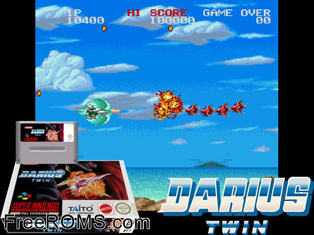 Darius Twin SNES game showing 3D box cover and gameplay screenshot