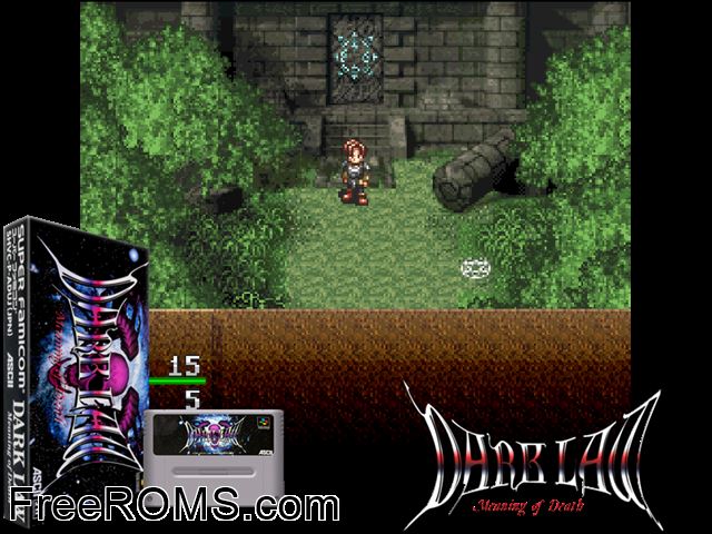Dark Law - Meaning of Death SNES game showing 3D box cover and gameplay screenshot
