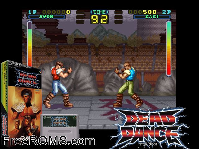 Dead Dance SNES game showing 3D box cover and gameplay screenshot