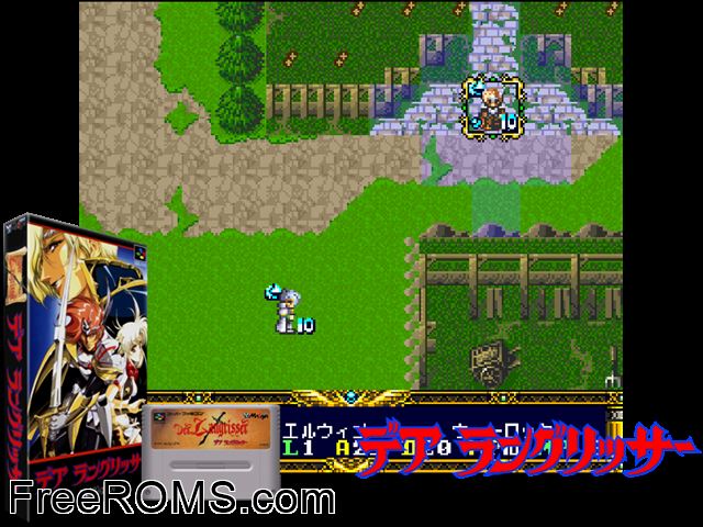Der Langrisser SNES game showing 3D box cover and gameplay screenshot