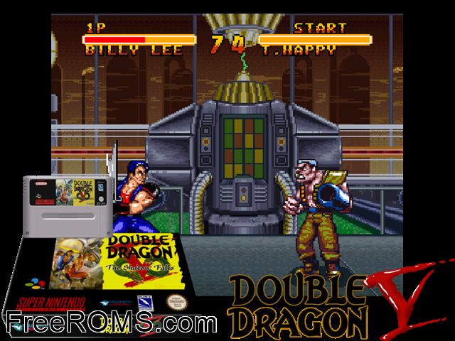 Double Dragon V - The Shadow Falls SNES game showing 3D box cover and gameplay screenshot