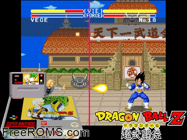 Dragon Ball Z - Super Butouden SNES game showing 3D box cover and gameplay screenshot