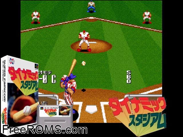 Dynamic Stadium SNES game showing 3D box cover and gameplay screenshot