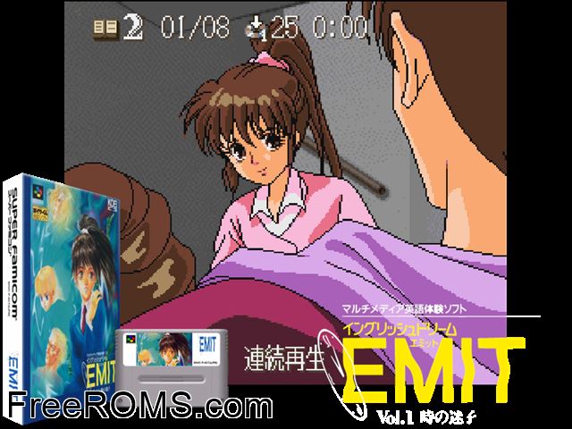 EMIT Vol.1 - Toki no Maigo SNES game showing 3D box cover and gameplay screenshot