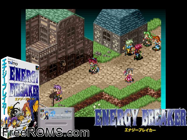 Energy Breaker SNES game showing 3D box cover and gameplay screenshot