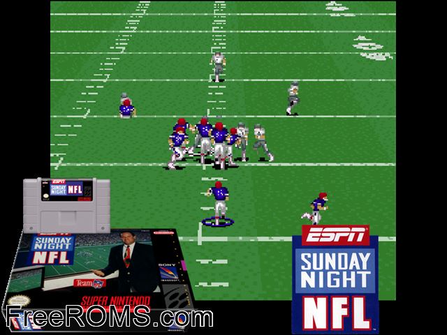 ESPN Sunday Night NFL SNES game showing 3D box cover and gameplay screenshot