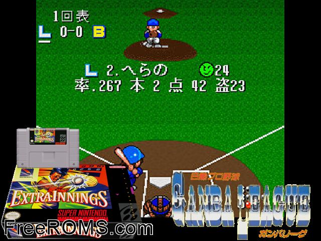 Extra Innings SNES game showing 3D box cover and gameplay screenshot