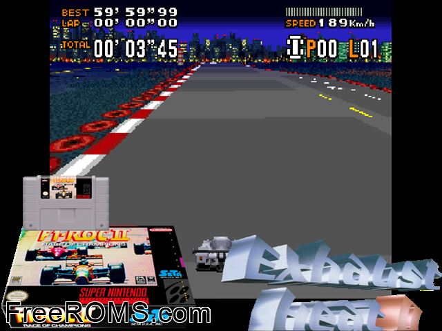 F1 ROC II Race of Champions SNES game showing 3D box cover and gameplay screenshot