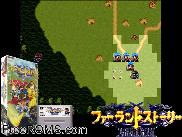 Farland Story SNES game showing 3D box cover and gameplay screenshot