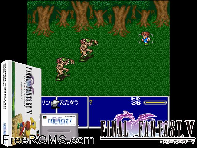 Final Fantasy V SNES game showing 3D box cover and gameplay screenshot