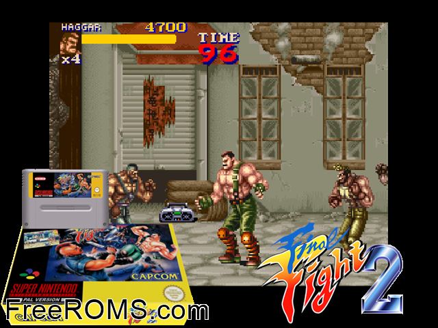Final Fight 2 SNES game showing 3D box cover and gameplay screenshot