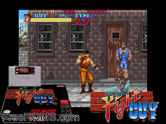 Final Fight Guy SNES game showing 3D box cover and gameplay screenshot