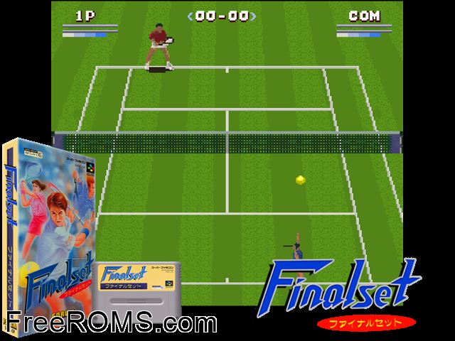 Final Set Tennis SNES game showing 3D box cover and gameplay screenshot