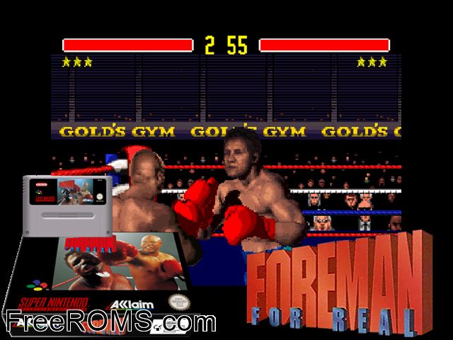 Foreman For Real SNES game showing 3D box cover and gameplay screenshot
