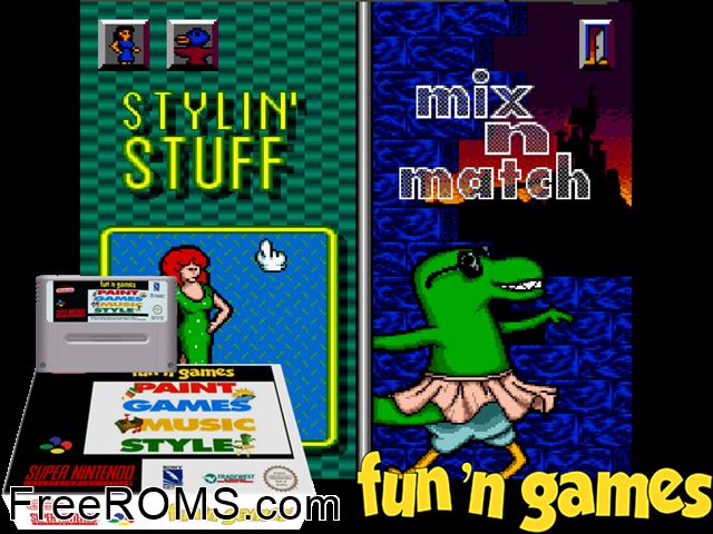 Fun 'N Games SNES game showing 3D box cover and gameplay screenshot