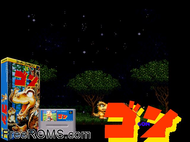 Gon SNES game showing 3D box cover and gameplay screenshot