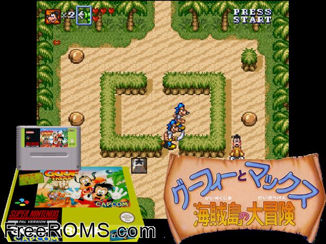 Goof Troop SNES game showing 3D box cover and gameplay screenshot