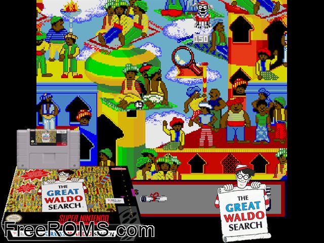 Great Waldo Search, The SNES game showing 3D box cover and gameplay screenshot
