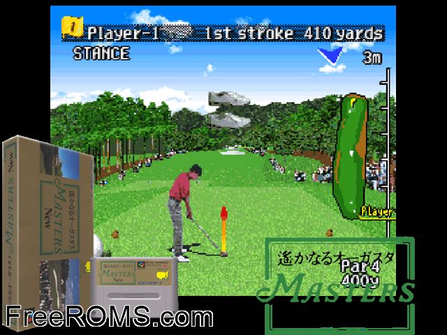 Harukanaru Augusta 3 - Masters New SNES game showing 3D box cover and gameplay screenshot