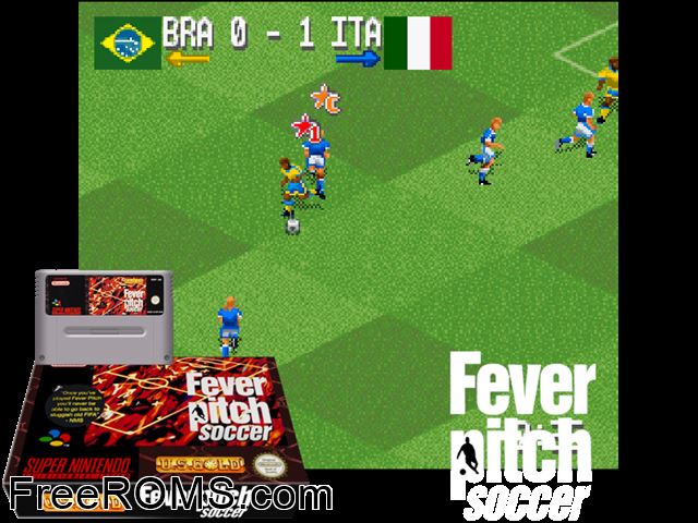 Head-On Soccer SNES game showing 3D box cover and gameplay screenshot