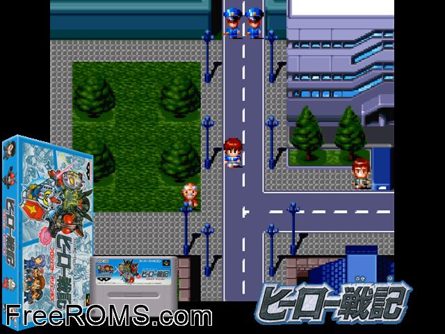 Hero Senki - Project Olympus SNES game showing 3D box cover and gameplay screenshot