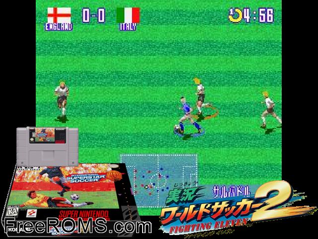 International Superstar Soccer Deluxe SNES game showing 3D box cover and gameplay screenshot
