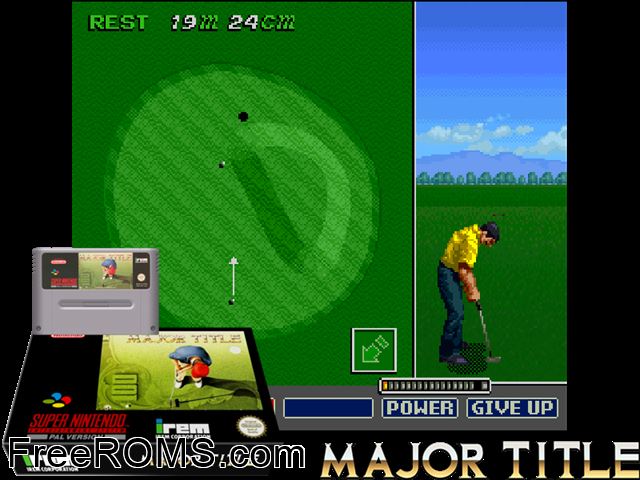 Irem Skins Game, The SNES game showing 3D box cover and gameplay screenshot