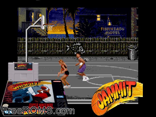 Jammit SNES game showing 3D box cover and gameplay screenshot
