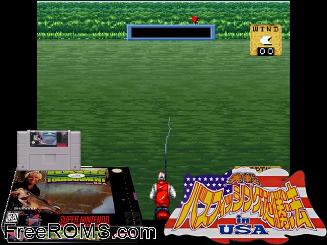 Jimmy Houston's Bass Tournament U.S.A. SNES game showing 3D box cover and gameplay screenshot