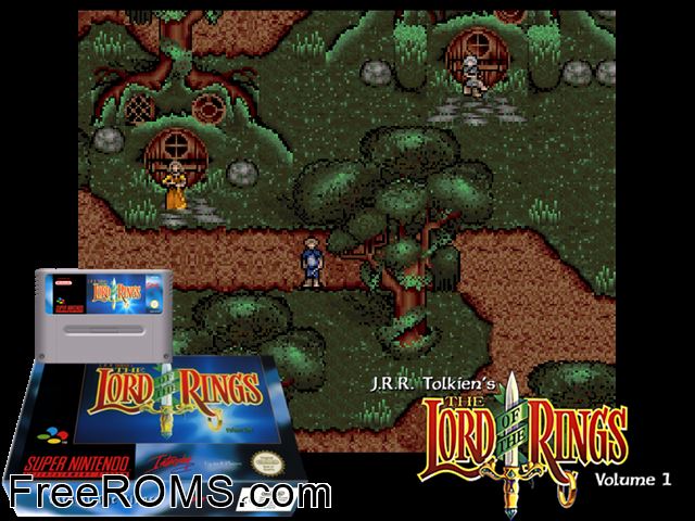 JRR Tolkien's The Lord of the Rings - Volume 1 SNES game showing 3D box cover and gameplay screenshot