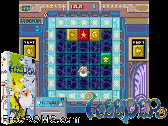Keeper SNES game showing 3D box cover and gameplay screenshot