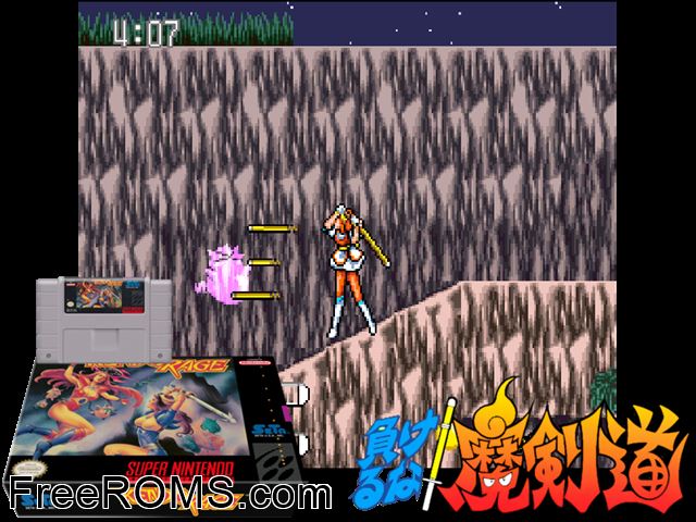 Kendo Rage SNES game showing 3D box cover and gameplay screenshot