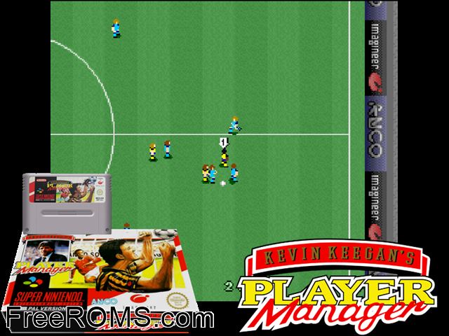 Kevin Keegan's Player Manager SNES game showing 3D box cover and gameplay screenshot