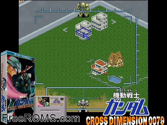 Kidou Senshi Gundam - Cross Dimension 0079 SNES game showing 3D box cover and gameplay screenshot
