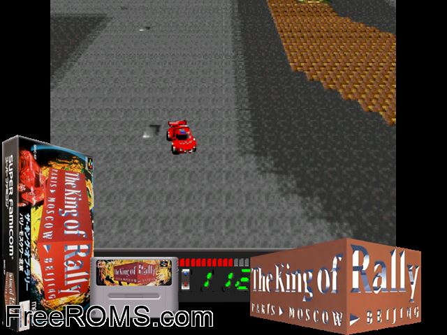 King of Rally, The SNES game showing 3D box cover and gameplay screenshot