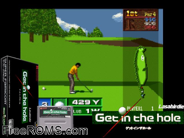 Laser Birdie - Get in the Hole SNES game showing 3D box cover and gameplay screenshot