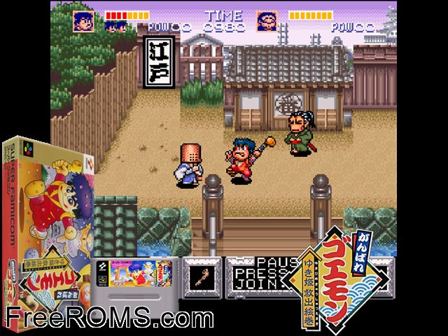 Legend of The Mystical Ninja, The SNES game showing 3D box cover and gameplay screenshot