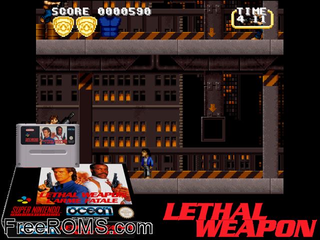 Lethal Weapon SNES game showing 3D box cover and gameplay screenshot