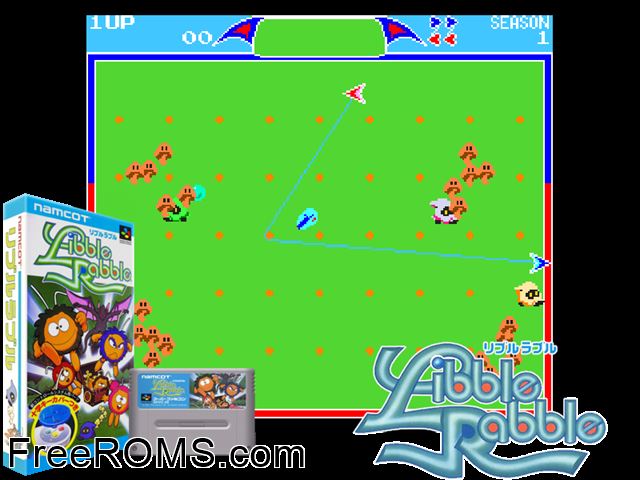 Libble Rabble SNES game showing 3D box cover and gameplay screenshot